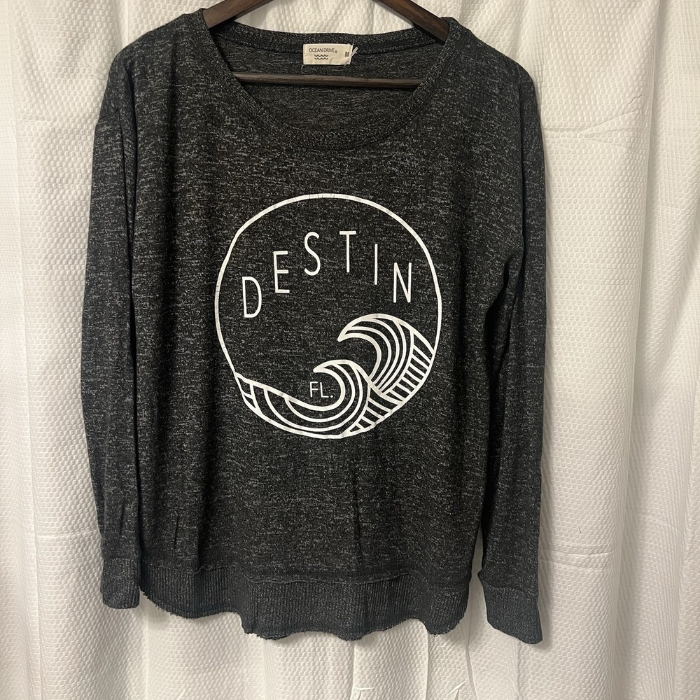 Ocean‎ Drive Destin Florida Long Sleeve Tunic Medium Gray Black NWOT Beach Boho - Picture 6 of 6